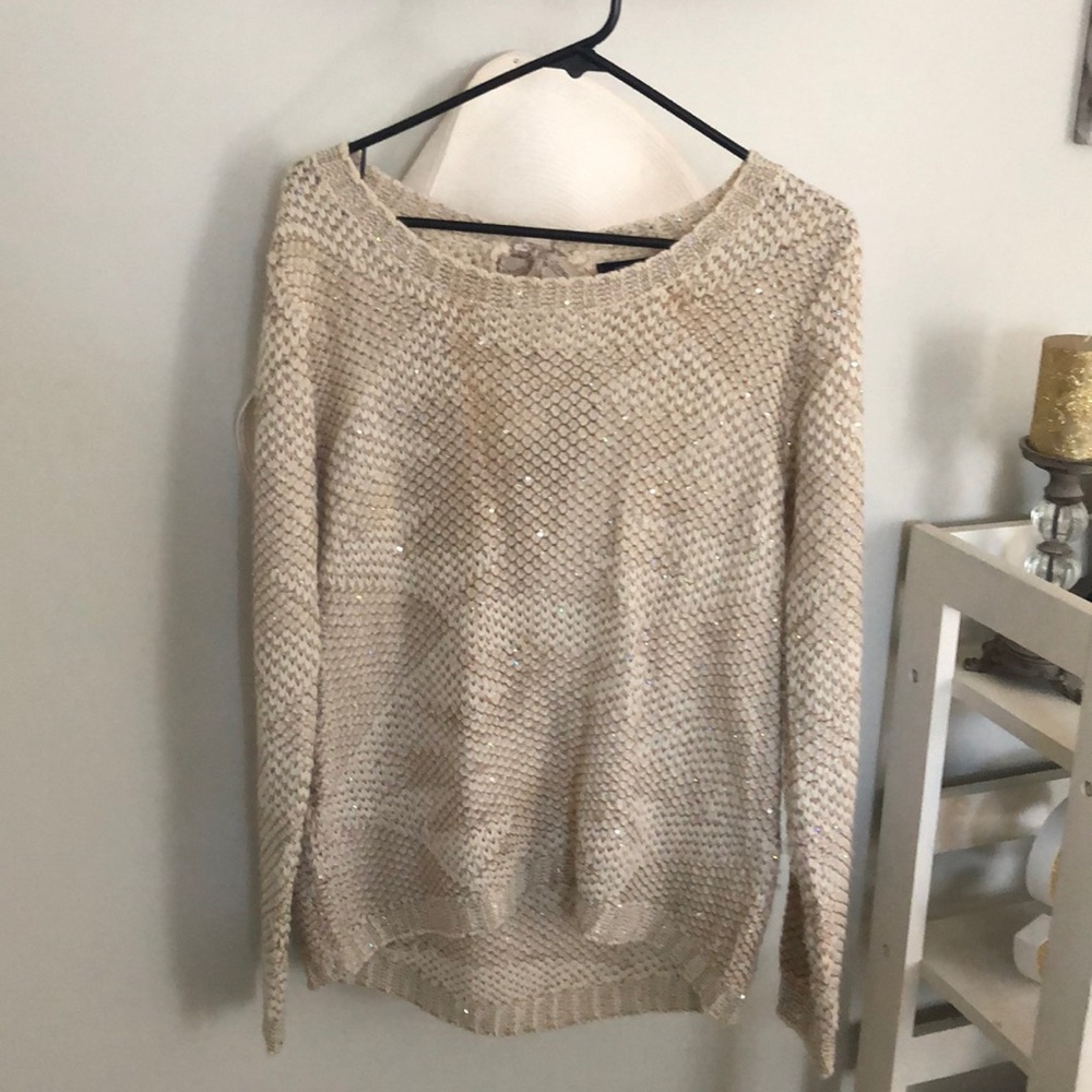 Tan, Gold, cream sweater, perfect for Holidays! -s